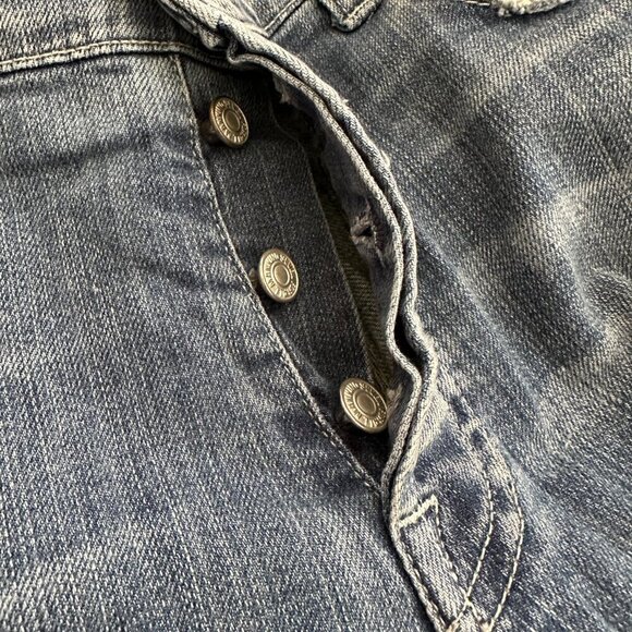 7 For All Mankind Jeans Mens 33 Bootcut Cotton Pockets Holes Distressed Fray Hem - Picture 7 of 16